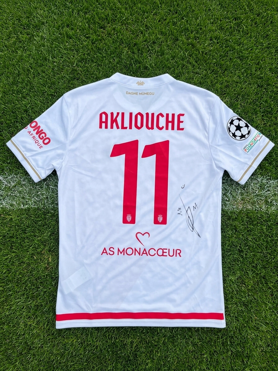 Maillot AS Monaco 2025-26 AKLIOUCHE #11 - Signé/Porté - PSG vs Monaco UCL