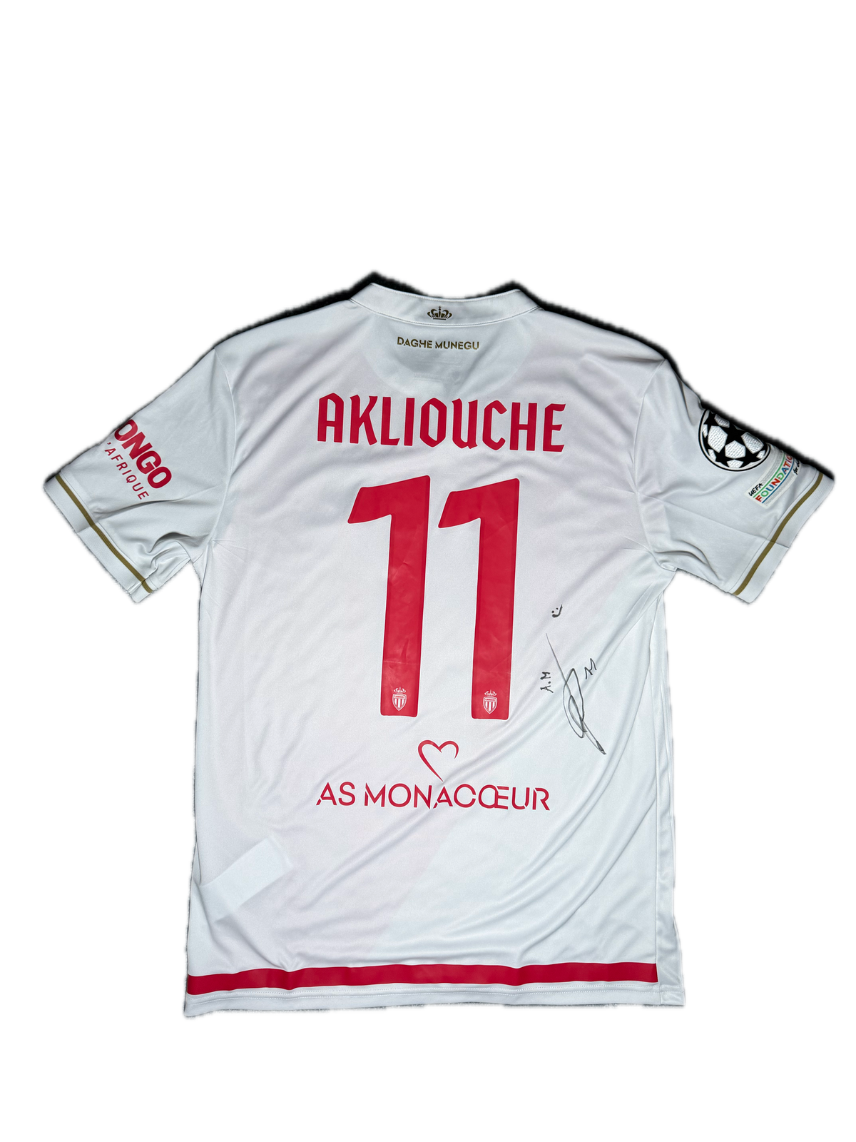 Maillot AS Monaco 2025-26 AKLIOUCHE #11 - Signé/Porté - PSG vs Monaco UCL