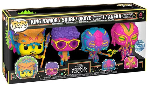 FUNKO POP! - WAKANDA FOREVER 4-PACK (KING NAMOR, SHURI, OKOYE, ANEKA) BLACKLIGHT